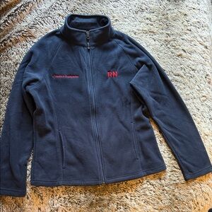 Size small nurse RN Women’s Navy Fleece Jacket with Red Embroidery